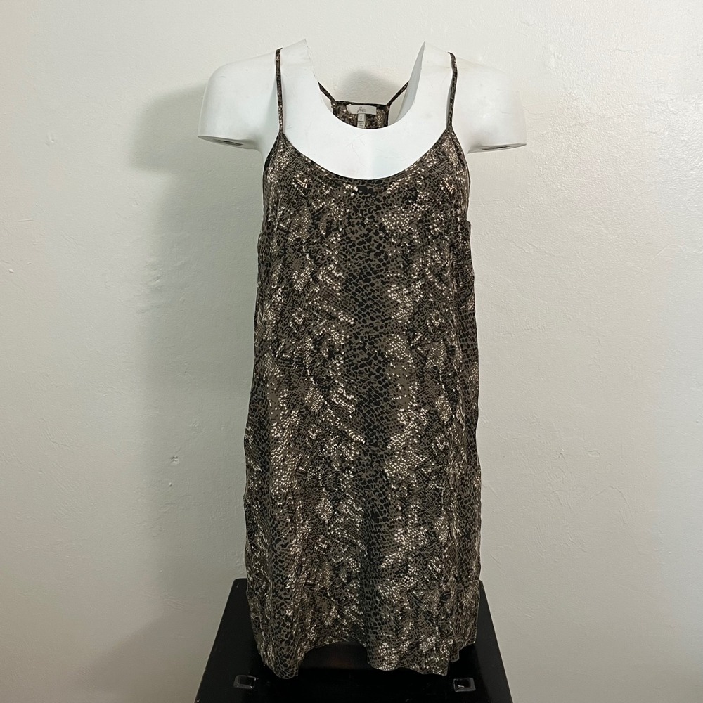 Joie Silk Snakeskin Mini Dress Olive Brown Racerback Shift Small